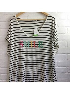 Reitmans shirt striped jersey blue white soft Smile spring summer plussize